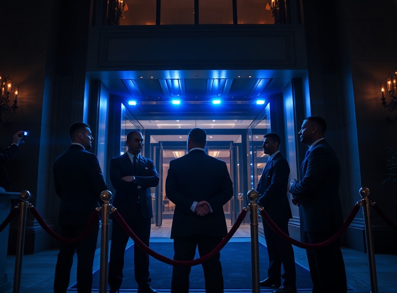 Professional security team at a luxury event venue entrance